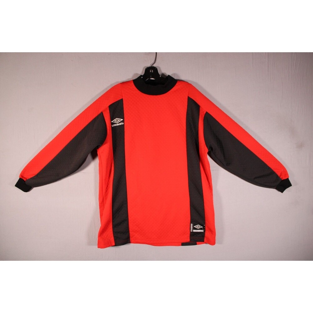 Vintage Umbro Men's Large Red Black Long Sleeve Goalkeeper Soccer Jersey USA